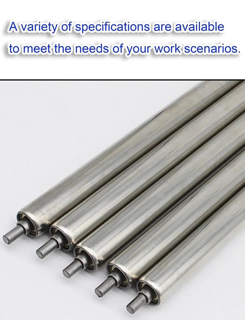 No Sweat Smooth Rolling Heavy Duty Stainless Steel Conveyor Rollers 5 Pack Non Powered Idler Tubes For Quick Warehouse Material Handling Built Tough And Solid 39 Inches Long close-up of five stainless steel rollers with smooth finish