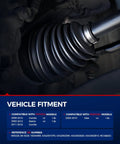 Close-up of Front Driver Side CV Axle Shaft Straight Bolt On Replacement For Toyota Corolla And Pontiac Models with rubber boot.