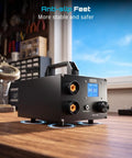 Beast 10KW Capacitive Battery Spot Welder with anti-slip feet on wooden table, LCD display visible.