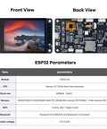ESP32 S3 Touchscreen Module 2 Point 8 Inch Ip Lcd Display Featuring Wifi Bluetooth Capability Capacitive Panel For Arduino Iot Enthusiasts Plug And Play Rig No Sweat Setup front and back view with specs.