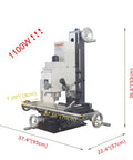 Badass Compact Desktop Milling Machine With Brushless Motor And Smooth Variable Speed, MT3 Spindle Taper Benchtop Drill Press For Metal And Wood Jobs, Garage Grade Precision Workstation 110V side view with dimensions