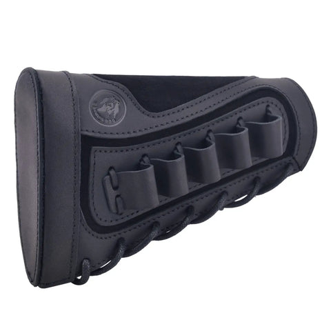 Premium Leather Gun Shell Holder Buttstock with Matched Rifle Sling for Left Hand Use, Heavy Duty Veg Tanned Cowhide, Black