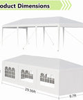 Product dimensions of the 10x30 Ft Outdoor Party Tent With 8 Removable Sidewalls, showing canopy and sidewall details.