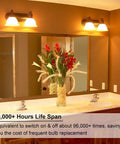 Bathroom with Two Pack E12 LED Candelabra Bulbs, 400 Lumens, 4W, 3000K Warm White, high brightness lighting above mirror.