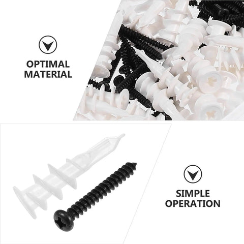 Heavy Duty Self Tapping Screws And Wall Anchors Kit For Gypsum Board And Hollow Brick Zinc And Plastic Construction No Fuss Install Easy Hang And Strong Load Bearing 50 Screws And 50 Anchors, black screw and white wall anchor