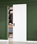 White Concealed Sliding Barn Door Kit Delivers A Slick Glide Ride And No Fuss Assembly For Tight Openings and a stylish view. 24-28 inch fit.
