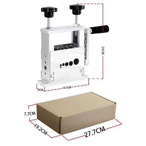 Heavy Duty Wire Stripper Machine Auto Manual Crank Copper Recycling Adjustable Cable Peelers shown with dimensions and packaging.