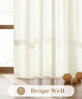 Privacy Sheer Curtains Set 52 By 96 Inches Two Panels Cream Ivory Lightweight Window Drapes installed in living room.