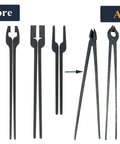 Before and after of Six Type Tong Bundle Set For Blacksmith Beginners DIY Rapid Tongs with 6 tong blanks and finished tongs.