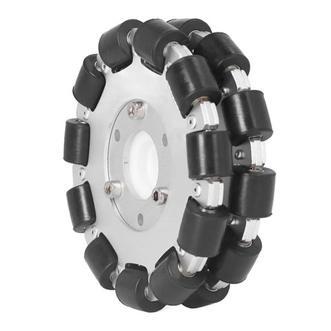 Built Tough Double Aluminum Omnidirectional Wheel With Twenty Two Rubber Rollers 127mm Diameter And Forty Six Pound Load Rating For Hassle Free Robotics Builds And Smooth Side To Side Rolling