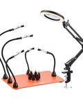 Magnetic Helping Hands Soldering Station 2 In 1 With 3X LED Magnifying Lamp 5 Flexible Arms 6 PCB Holders on orange base