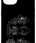 Heavy Machinery Blueprint iPhone 13 Cover Featuring Front End Loader And Excavator Design With White Line Art Rugged Protective Shell