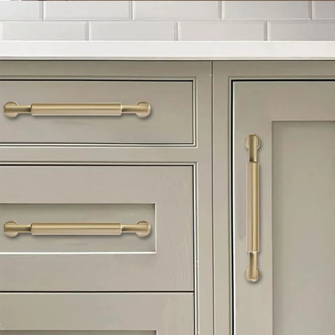 Ten Pack 5 Inch Satin Brass Cabinet Pulls Heavy Duty Brushed Brass Handles for kitchen cabinets and bathroom hardware installation