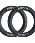 Heavy Duty 20x4 Fat Tire Inner Tubes For E Bikes And Mountain Bikes With Schrader Valve Fits 20x3.5 To 4.0 Inch Wheels Extra Thick Durable Tubes Built For Fat Tire Rides 2 Pack, black tubes with YUNSCM branding visible.