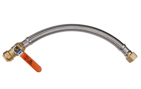 18 inch push fit ball valve flexible water heater connector three quarter inch FIP copper PEX CPVC braided stainless steel hose