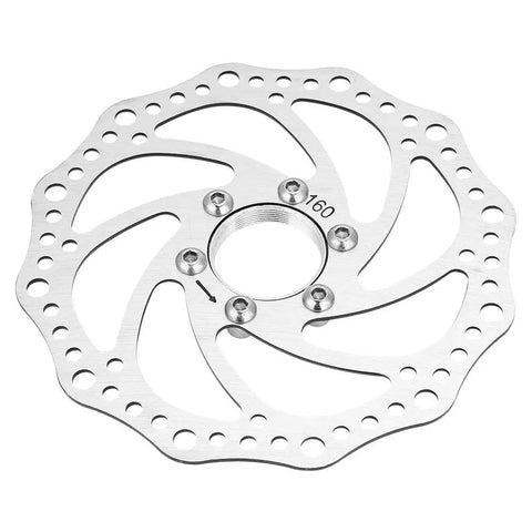 160mm Stainless Steel Mountain Bike Disc Brake Rotor Direct Fit Replacement, 6-Bolt Pattern for Threaded Hubs, 1-Piece Flange Adapter