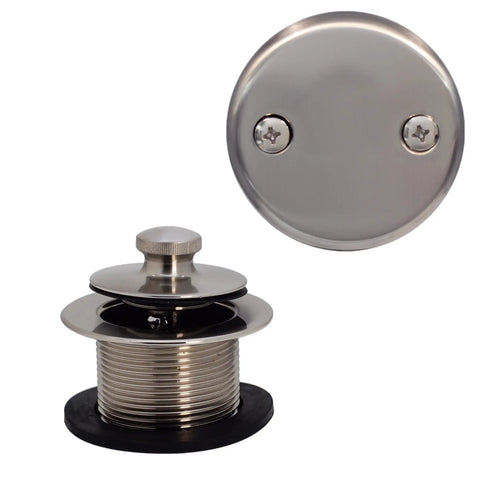 1-1/2 Inch Bath Waste And Overflow Kit With Pull Drain Stopper, Two-Hole Faceplate Top Elbow, Schedule 40 PVC, Satin Nickel Finish, 4-Pack