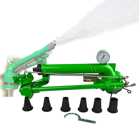 Impact Sprinkler With Pressure Gauge, 360 Degree Slow Rotation, Large Area Watering Sprinkler Gun For Farm Irrigation