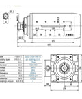Heavy Duty 12KW Air Cooled Spindle Motor crafted as a rock solid workhorse with technical specifications and dimensions.