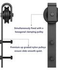 Side view of Sliding Barn Door Hanger Rollers Set Of Two For All Barn Door Hardware Kits, J-Shape Hangers, black steel, easy install.