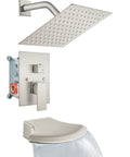 Brushed Nickel Tub And Shower Faucet Set With 8 Inch Rain Shower Head Waterfall Tub Spout Wall Mounted Rough In Valve And Trim Kit Included 2 Function Shower System Mixer