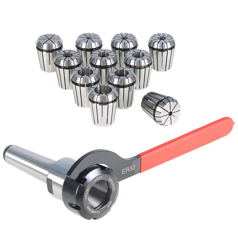 ER32 MT3 Milling Shank Tool Set With 11 Collets And Wrench For Drilling And Milling Machines, Heavy Duty Steel Chuck Kit