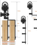 Sliding Barn Door Hardware Kit For Bypass Double Doors With Side Mounted Rails, 400cm Track, carbon steel, size dimensions shown