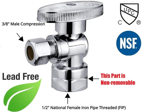 10-Pack Lead-Free Chrome Brass Angle Stop Valve With 1/2 FIP X 3/8 OD Compression, 1/4 Turn Shutoff Handle For Faucets