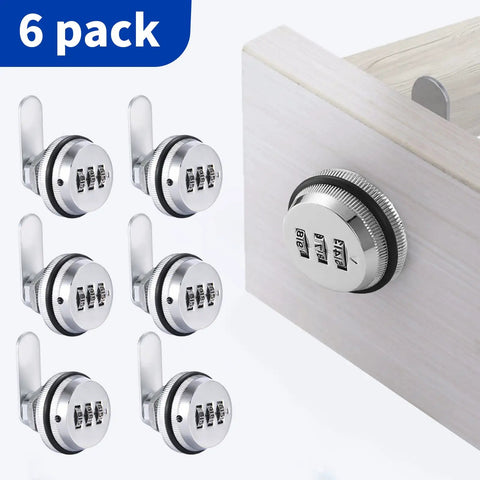 Six Piece Silver Combination Cam Lock Set For Cabinets And Drawers Built Tough Chrome Zinc Alloy Password Locks display