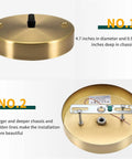 Gold Light Canopy Kit 4.7 Inch Pendant Chandelier Ceiling Plate With All Mounting Hardware UL Listed Easy DIY Install Crossbar Ground Wire Vintage Style Fixture Cover For Ceiling Mount showing front and back views
