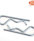 4-Piece Set Of Rock-Solid M6 X 120 White Zinc Plated Cotter Pins And R-Clips, shown in close-up view.