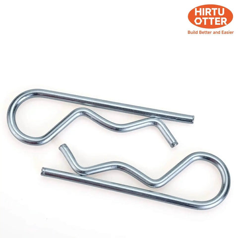 4-Piece Set Of Rock-Solid M6 X 120 White Zinc Plated Cotter Pins And R-Clips, shown in close-up view.