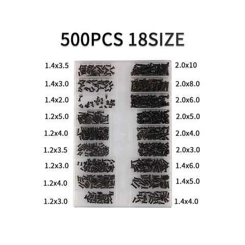 Mini Screw And Nut Repair Kit For Laptops Phones Glasses And Small Gadgets Assorted Tiny Screws And Matching Mini Nuts With Smooth Threads For Stable Install Compact Storage Box For Easy Sorting Ideal For Daily DIY Maintenance, 500 pcs black screw set