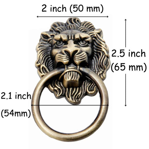 Front view of 4 Pack Bronze Lion Head Drawer Pulls And Ring Pull Cabinet Handles With 2 Inch Lion Head Knob 2 Inch Ring Diameter details