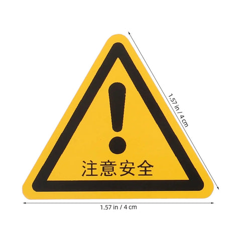 Close-up of 24 Pack Yellow PVC Safety Warning Sign Stickers For Machines And Equipment, Self Adhesive And Weather Resistant.