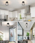 Matte Black Semi Flush Mount Ceiling Light Fixture With Clear Glass Shade Farmhouse Style Ceiling Lighting For Kitchen Hallway Porch Entryway Dining Room And Foyer E26 Bulb Socket Compatible And Easy To Install in various room settings