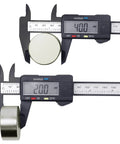 Front view of FINDMAG 40 x 20 mm neodymium magnet disc being measured with a digital caliper
