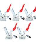 Pro Grade Heavy Duty Hold Down Toggle Clamps for Woodworking and Jigs and Fixtures with red handles, alloy steel.