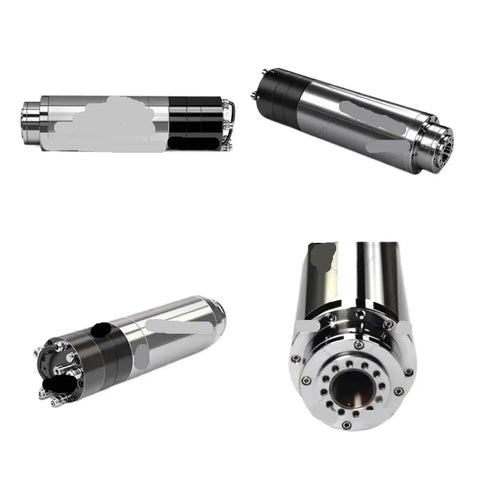 Heavy Duty 3.5KW Bt30 Atc Spindle Motor Featuring Rock Solid Water Cooling And Smooth Automatic Tool Swaps For Badass Cnc Milling And Metal Engraving Rigs - front and rear views showing sleek design and connections.