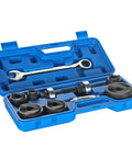 Heavy Duty Manual Ratchet Knockout Hole Punch Kit Built To Last With Six Dies From One Half Inch To Two Inches in blue case
