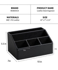 Straight Up Sturdy PU Leather Desk Organizer With Five Compartments Sleek Black Design, 10x7x5.5 inches, MDF and PU leather.