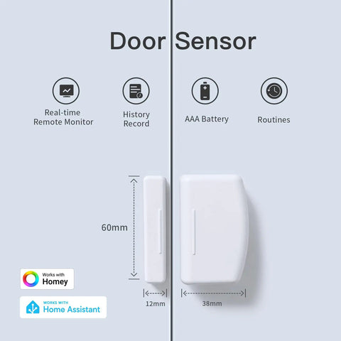 Zigbee Door And Window Sensor For Smart Home Monitoring, Real Time Alerts And Keeps Tabs On Doors, front view with dimensions