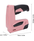 Badass Cordless Electric Staple Gun Featuring Plug And Play Battery Setup Ergonomic Brad Nailer in pink with black grip, 16cm size.