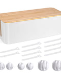 Wooden Style Large Desk Cable Box To Hide Wires And Power Strips, Cord Organizer For Home And Office, Safe ABS Material, 16 Inch Length