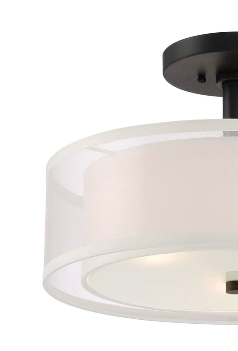 Detail of Parsons Studio Semi Flush Mount Light Fixture 3 Light Dope Sand Coal Black Finish, translucent shade, steel black mount