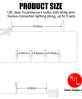 Diagram of Ultra Bright Clear Mini Christmas Tree Lights 21.45Ft 100 Bulbs On White Cord For Indoor Outdoor Decor, wire layout shown.