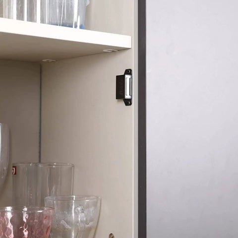 Heavy Duty Cabinet Magnets Set Black 8 Pack Magnetic Door Catch Stainless Steel for Kitchen Cupboard Closures Installed View