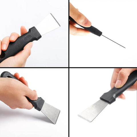 Eight-Piece Wire Brush Set With Heavy-Duty Scrapers And Brass, Nylon, And Stainless Steel Bristles For Rust, Paint, Slag, And Dust Cleanup in use