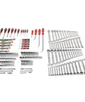 Kickass 191 Piece Mechanics Tool Set With Deep Socket Wrenches Ratchets Hardened Chrome Steel For Underhood Auto Repair and Garage Builds Beast Mode Workhorse, organized tool layout with various sizes and styles.