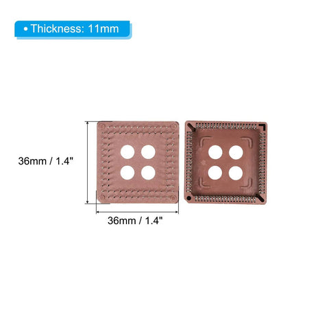 PLCC84P IC Socket 84-Pin 2.54mm Pitch DIP Through-Hole Mount for PCB Boards Pack of 4, top and bottom view, brown plastic